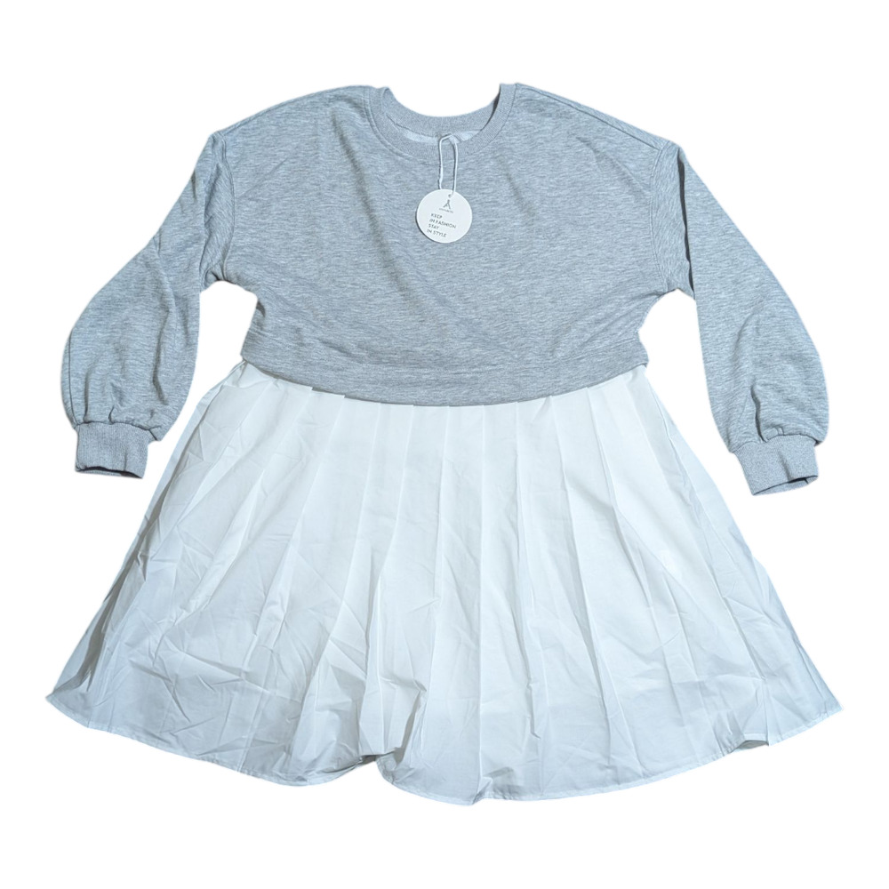 Anrabess Gray Size S Sweatshirt Loose Pleated Pullover Mini Dress  Long Sleeve